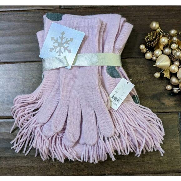 NY & Co Womens Scarf & Glove Set Lavender with Gray Polka Dots New Nwt - Picture 2 of 6